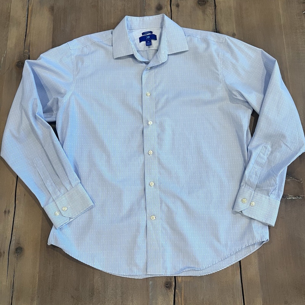 Egara Mens Dress Shirt Blue Striped Non Iron Slim Fit Cuff Flip Long Sleeve XL